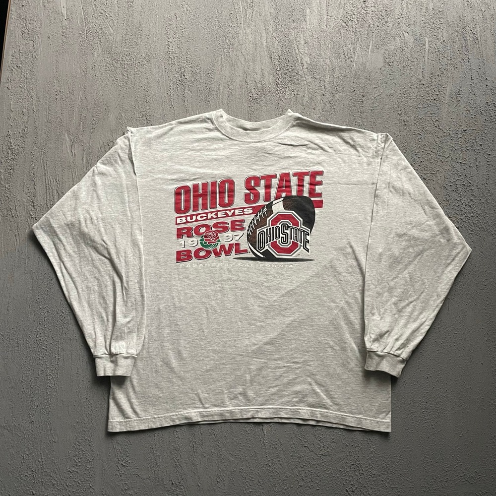 Vintage Rose Bowl Long Sleeve Shirt Mens X-Large Grey 90s
